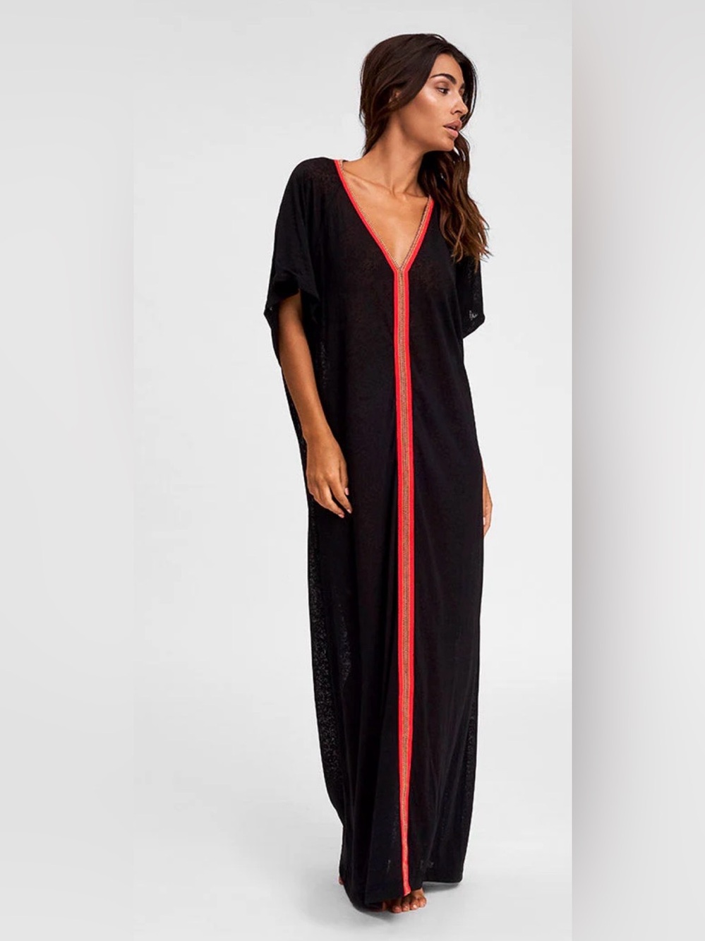 Pitusa Black Maxi Cover-Up with Red Trim